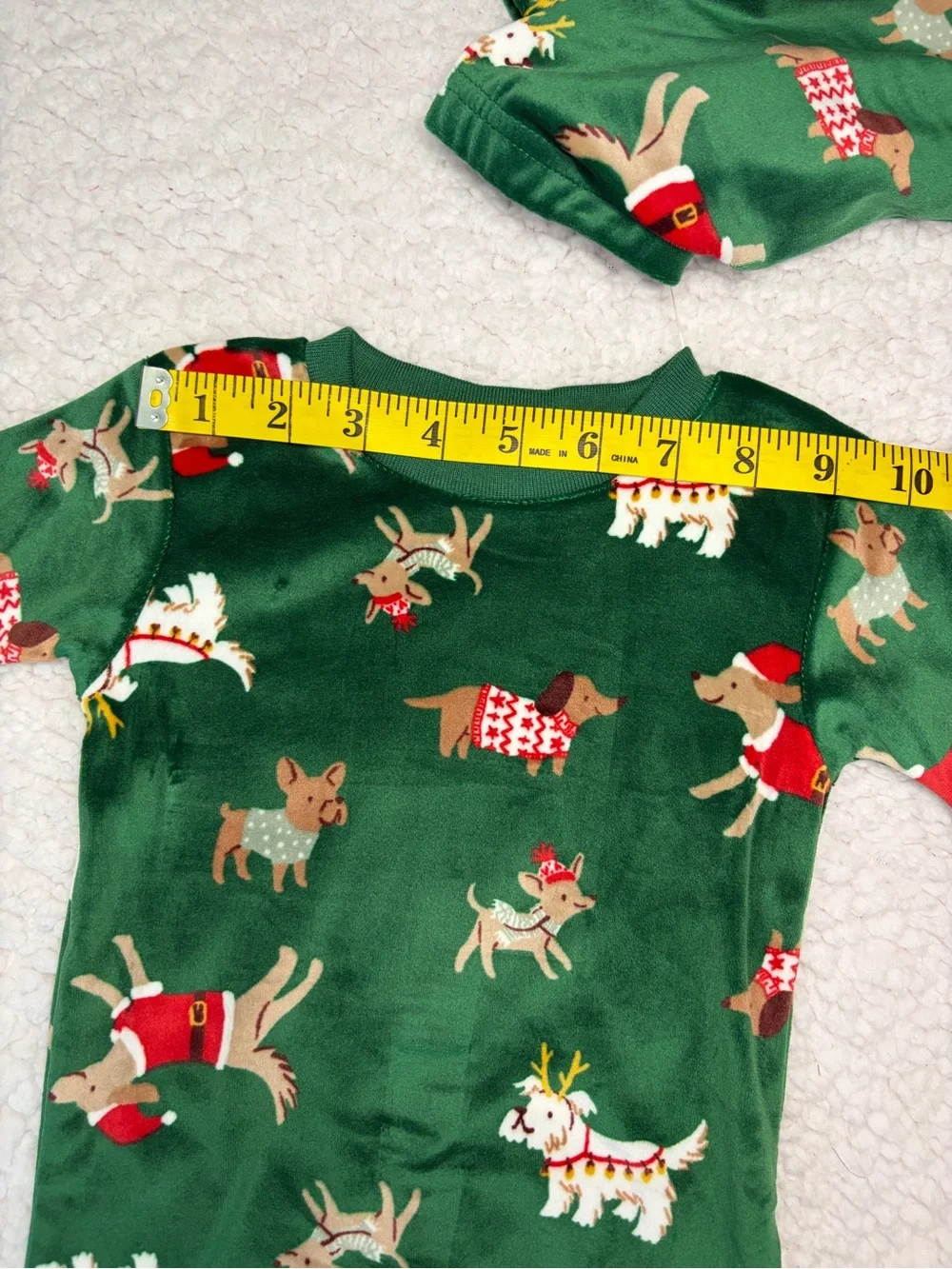 Kids Green Holiday Dog Print Christmas Designs Pajama Set